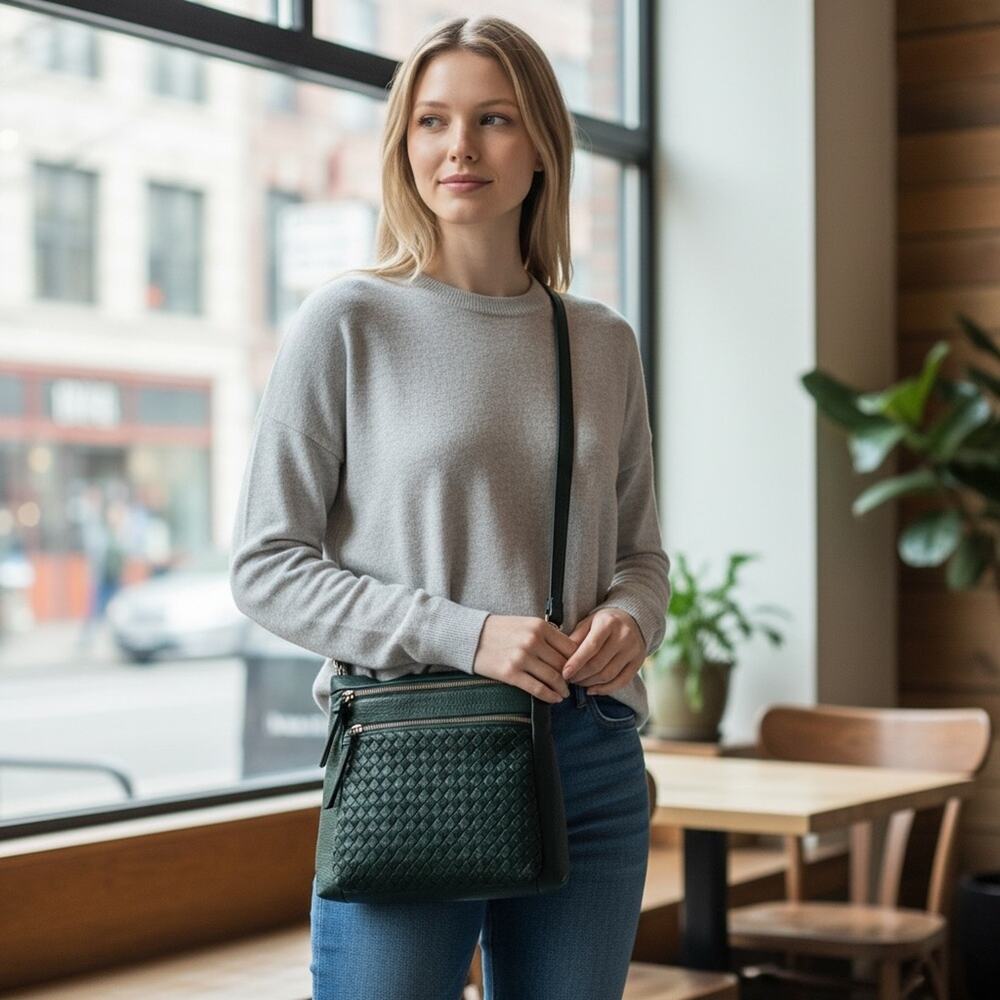 FALLS CREEK Green WOVEN FRONT POCKET NS CROSSBODY Purse